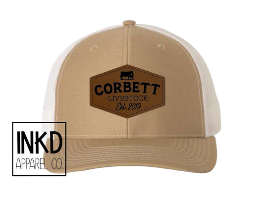 Custom Farm hat| Structured 112 | Dad Birthday gift | Farm Name Brand Hats | Leather Patch