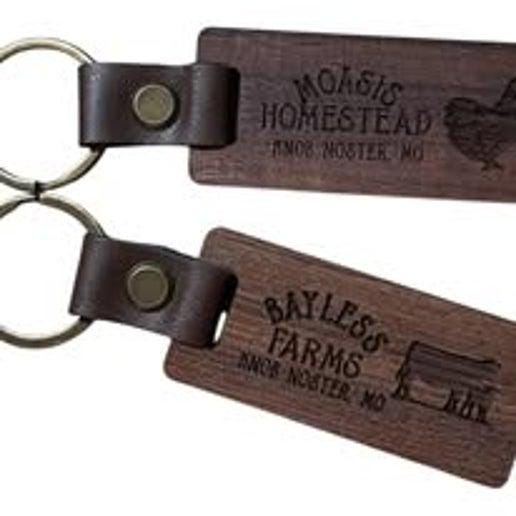 Custom Wood Farm Themed Wood and Leather Keychain | Farmer Gift | Custom Gift for Farmer