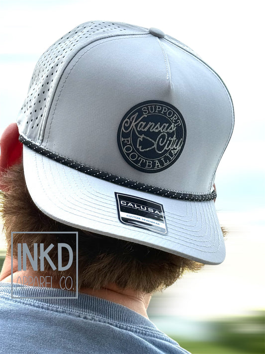 Kansas City Football Circle Leather Patch Grey hat with Black Rope