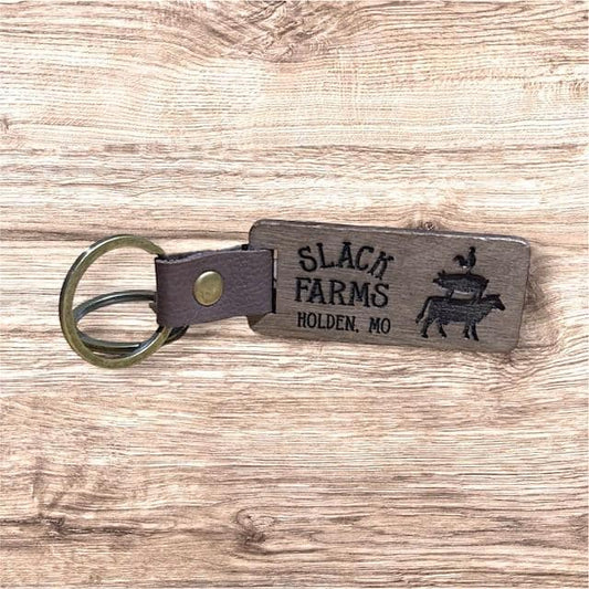 Custom Wood Farm Themed Wood and Leather Keychain | Farmer Gift | Custom Gift for Farmer